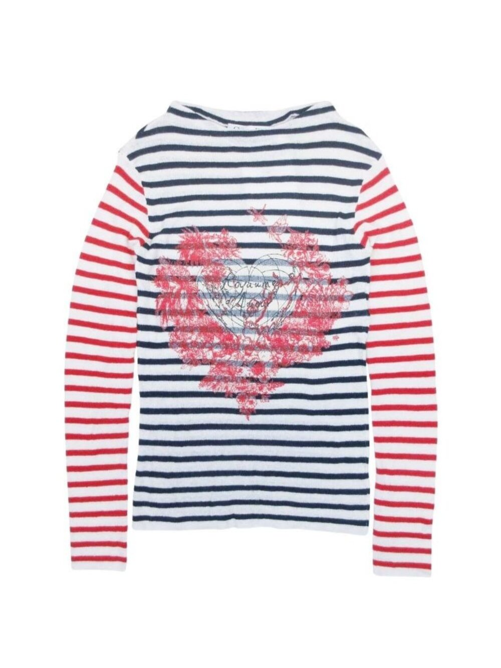 Dior Amour Border Knit Heart Print Top White Navy Red Sweater 34